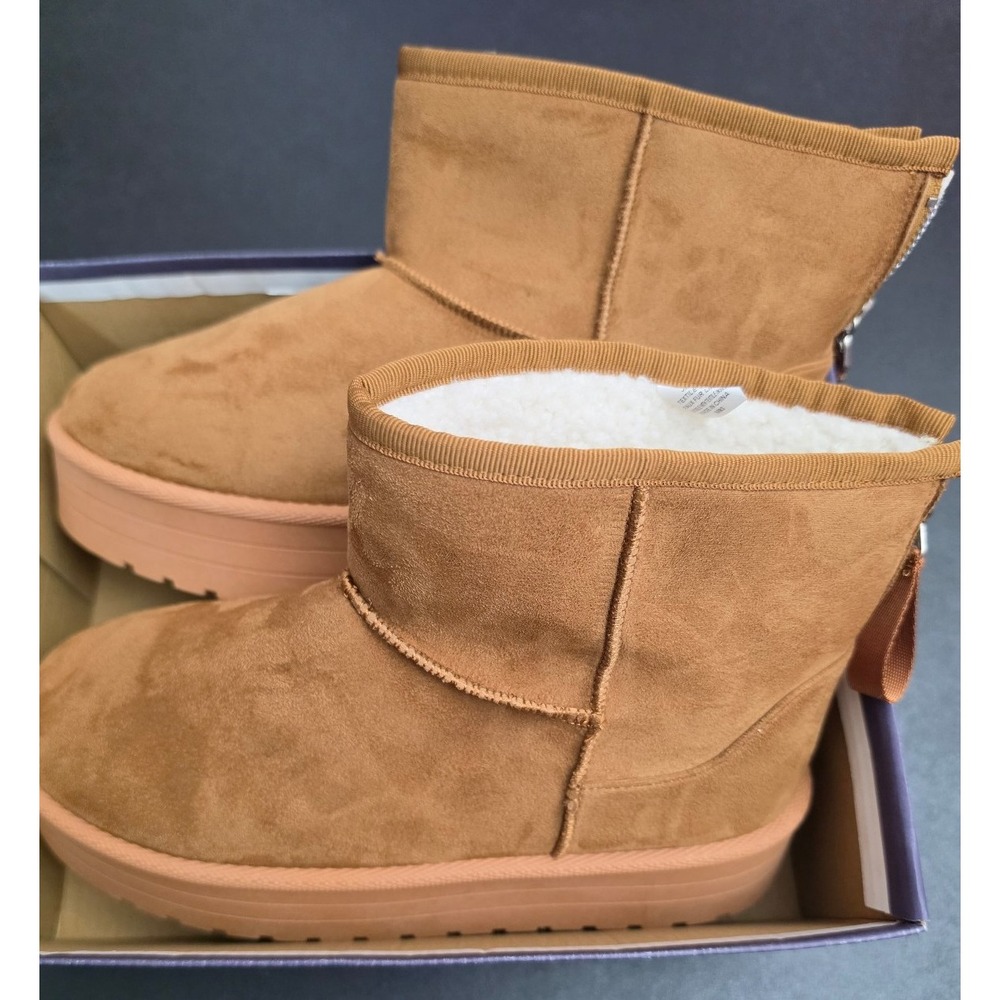 NWT US Sports Jackie Camel Suede Platform Mini Boots | Women's Size 8.5M